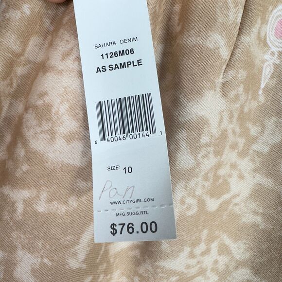 Nancy Bolen City Girl Sahara Denim Pants Tan Tie‎ Dye Zebra 10 Cropped Boho NWT - Picture 12 of 15